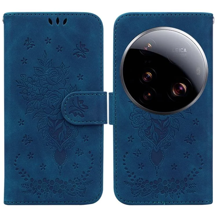 Butterfly Rose Embossed Leather Phone Case, For Xiaomi 15 Ultra, For Xiaomi 15 Pro, For Xiaomi 15, For Xiaomi 14T Pro