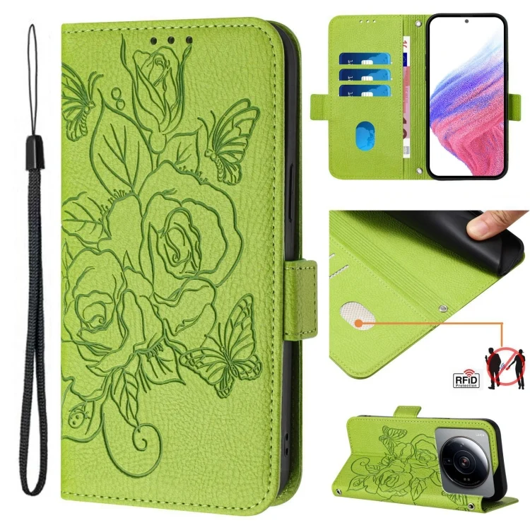 Embossed Rose RFID Anti-theft Leather Phone Case, For Xiaomi 12S Ultra, For Xiaomi 12 Pro / 12S Pro, For Xiaomi 12 5G / 12X 5G / 12S 5G