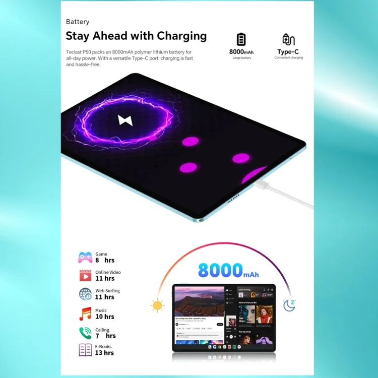 EDA006789601A_19.webp Teclast P50 Tablet PC 11 inch,  Android 14 Unisoc T606 Octa Core, 4G LTE Dual SIM - Image 20