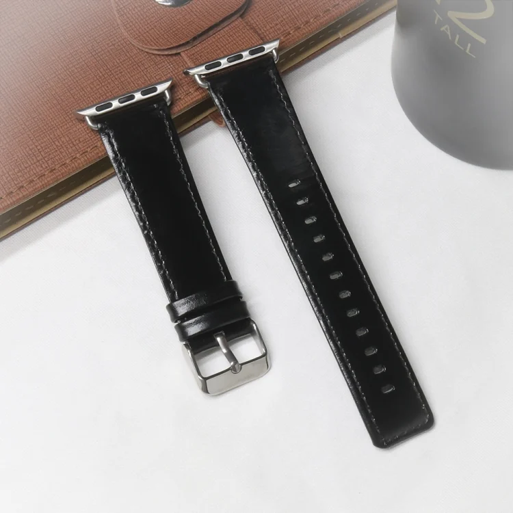 Square Tail Retro Crazy Horse Texture Genuine Leather Replacement Strap Watchband, For Apple Watch 5 & 4 44mm / 3 & 2 & 1 42mm, For Apple Watch Series 8&7 41mm / SE 2&6&SE&5&4 40mm / 3&2&1 38mm...