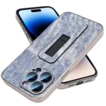 Denim Pattern Electroplated Push-pull Bracket Cooling Phone Case, For iPhone 14 Pro, For iPhone 14 Pro Max, For iPhone 13 Pro Max