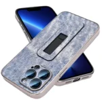 Denim Pattern Electroplated Push-pull Bracket Cooling Phone Case, For iPhone 13 Pro, For iPhone 13, For iPhone 12