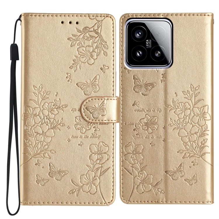 Butterflies and Flowers Leather Phone Case, For Xiaomi 15, For Xiaomi 14T Pro, For Xiaomi 14T