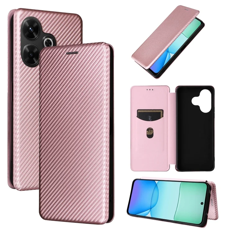 Carbon Fiber Texture Flip Leather Phone Case, For Redmi 13 4G
