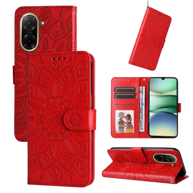 Embossed Sunflower Leather Phone Case, For Redmi A5 4G 173.3mm, For Redmi Note 14 4G 164.84mm, For Redmi Turbo 4 / Xiaomi Poco X7 Pro, For Redmi K80 Pro