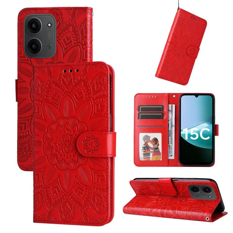 Embossed Sunflower Leather Phone Case, For Redmi 15C 4G 171.5mm / Xiaomi Poco C85 4G, For Redmi 15C 4G 173.1mm / 15C 5G 173.1mm, For Redmi K80 Ultra, For Redmi Turbo 4 Pro / Xiaomi Poco F7