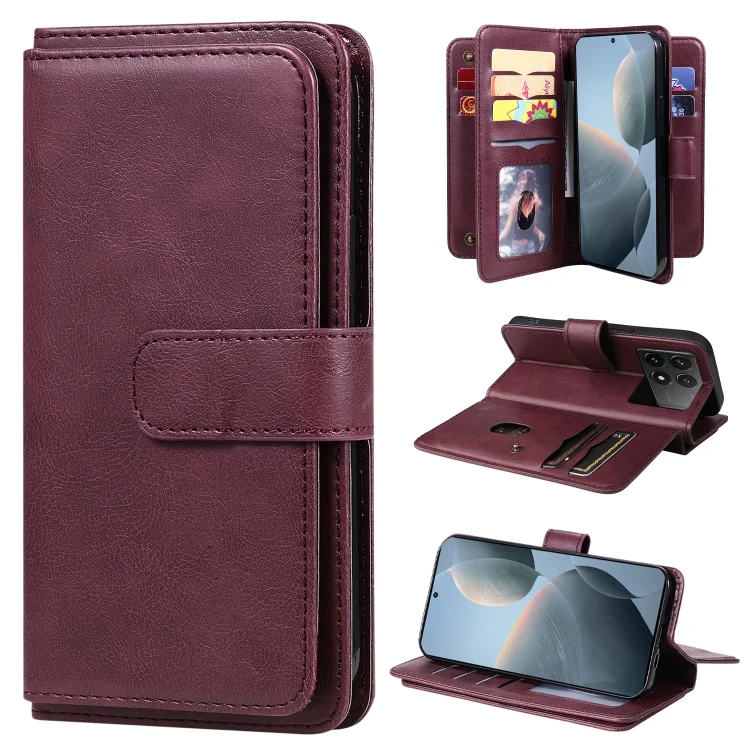 Multi-Function Wallet 10 Card Slots Leather Phone Case, For Xiaomi Poco F6 Pro