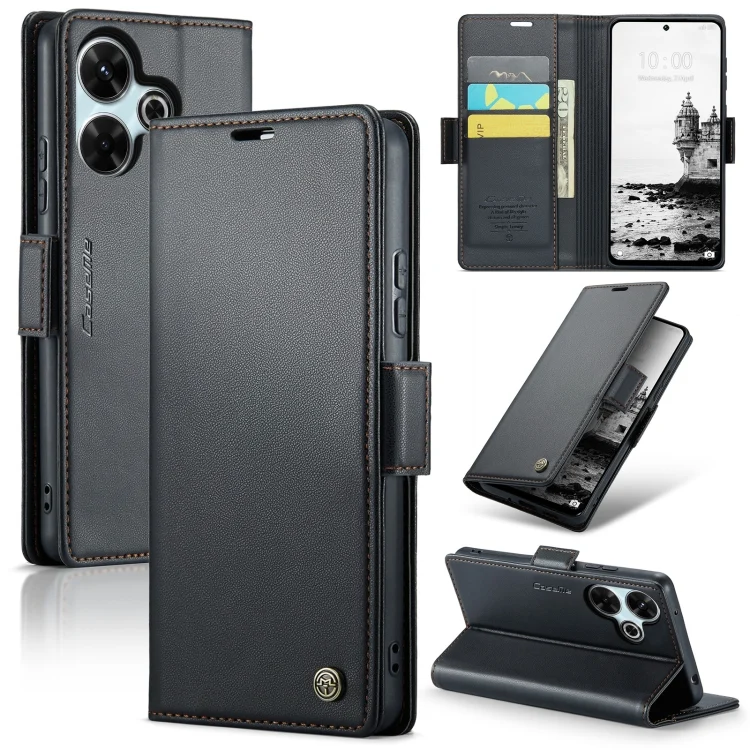 CaseMe 023 Butterfly Buckle Litchi Texture RFID Anti-theft Leather Phone Case, For Redmi 13