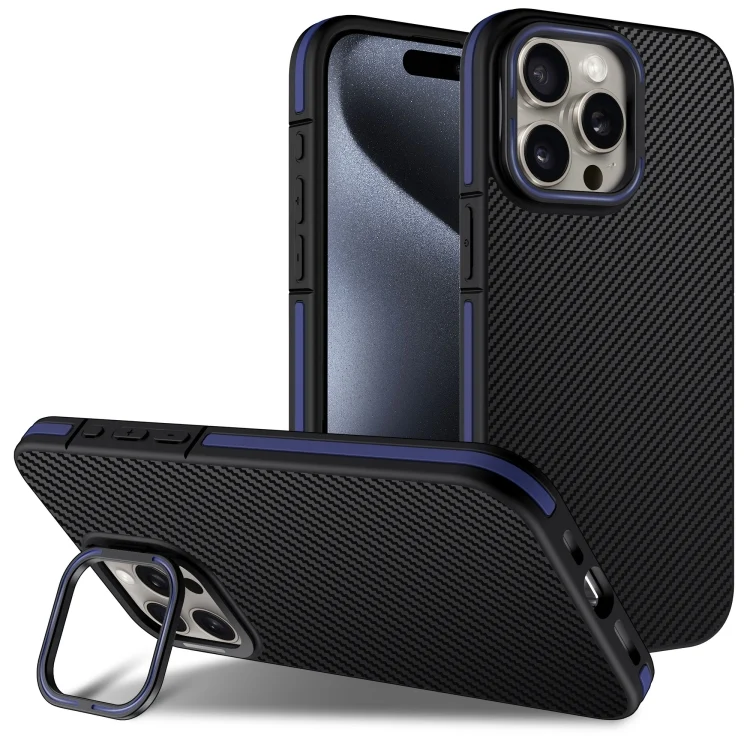 EDA006899308A.webp Carbon Fiber Texture Lens Holder TPU Phone Case, For iPhone 15 Pro Max, For iPhone 15 Pro - Image 1