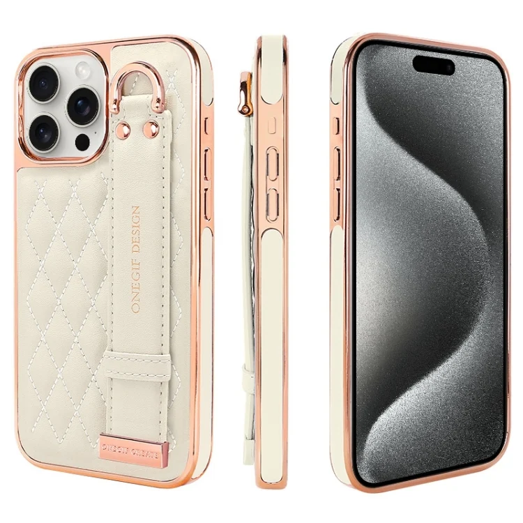 VIETAO Rhombic Texture Wristband PU Phone Case, For iPhone 15 Pro Max, For iPhone 15 Pro, For iPhone 15 Plus