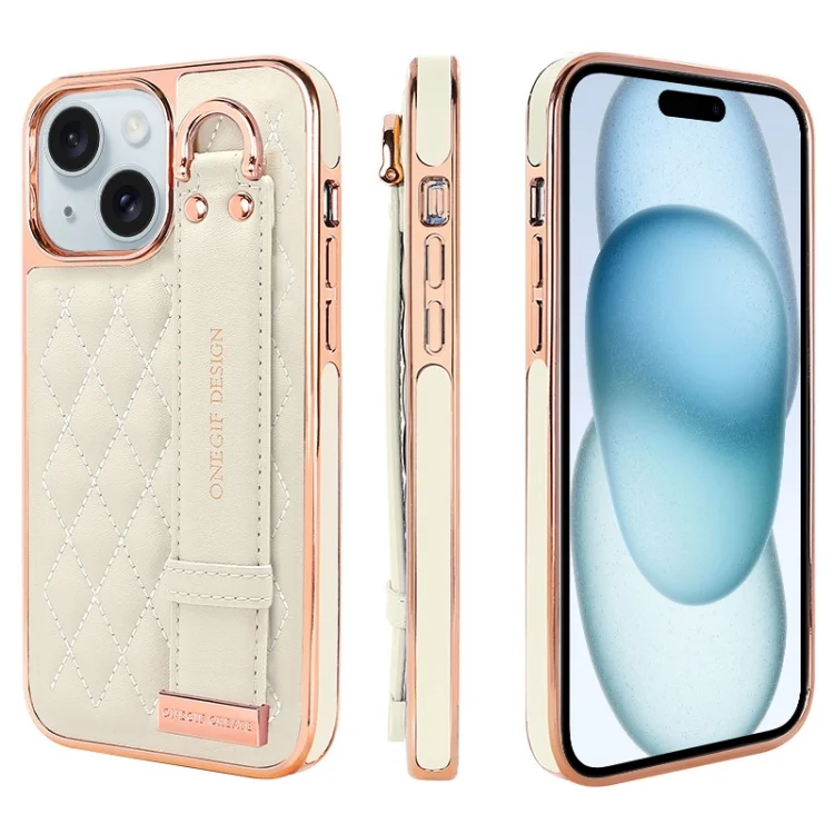 VIETAO Rhombic Texture Wristband PU Phone Case, For iPhone 15, For iPhone 14, For iPhone 14 Pro