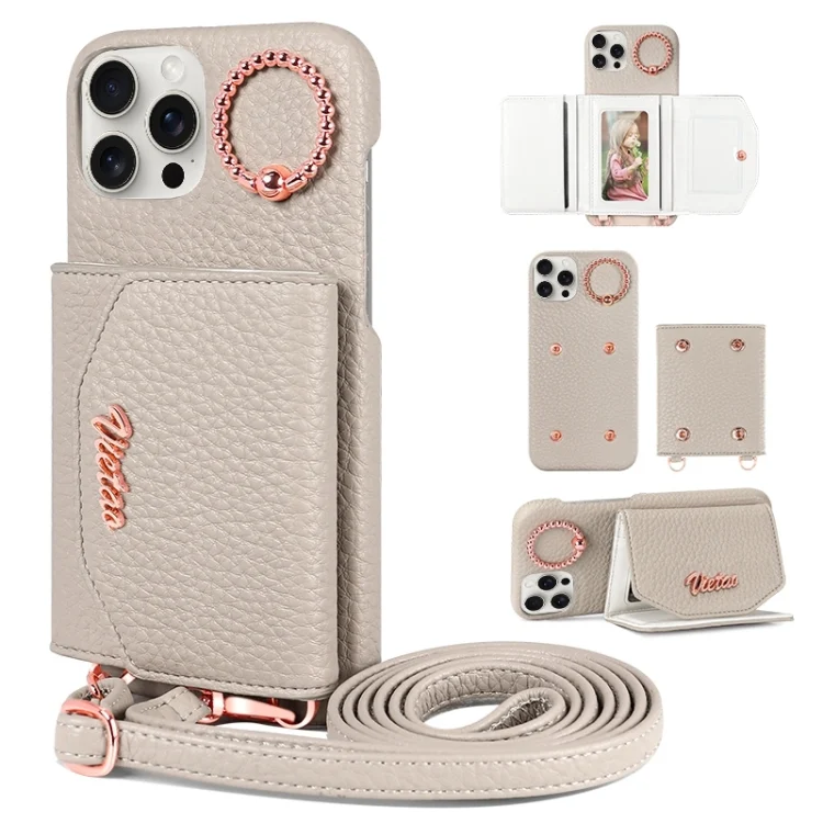 VIETAO Ring Holder Card Bag Phone Case with Lanyard, For iPhone 14 Pro Max, For iPhone 13 Pro Max, For iPhone 13 Pro