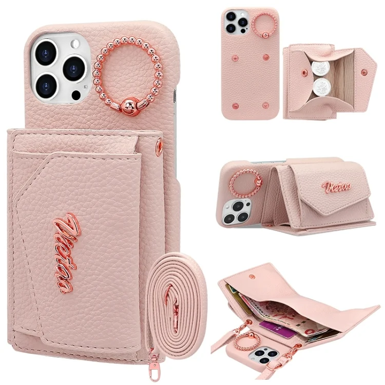 VIETAO Ring Holder Wallet PU Phone Case with Lanyard, For iPhone 15 Pro Max, For iPhone 15 Pro, For iPhone 15 Plus