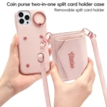 VIETAO Ring Holder Wallet PU Phone Case with Lanyard, For iPhone 13 - Image 6