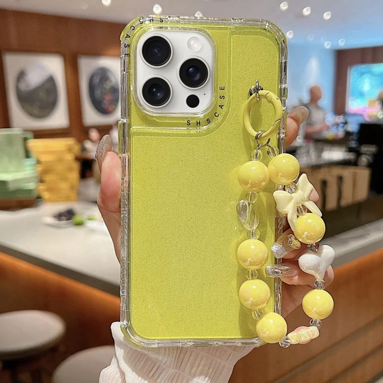 TPU + PC + Glitter Sequins Full Coverage Phone Case with Bracelet, For iPhone 16 Pro Max, For iPhone 16 Pro, For iPhone 16 Plus, For iPhone 16, For iPhone 15 Pro Max