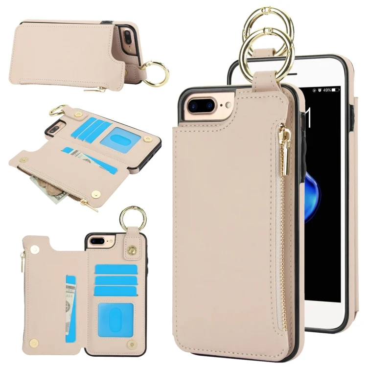 RFlD Anti-theft Double Buckle Ring Zipper Card Phone Case, For iPhone 8 Plus / 7 Plus