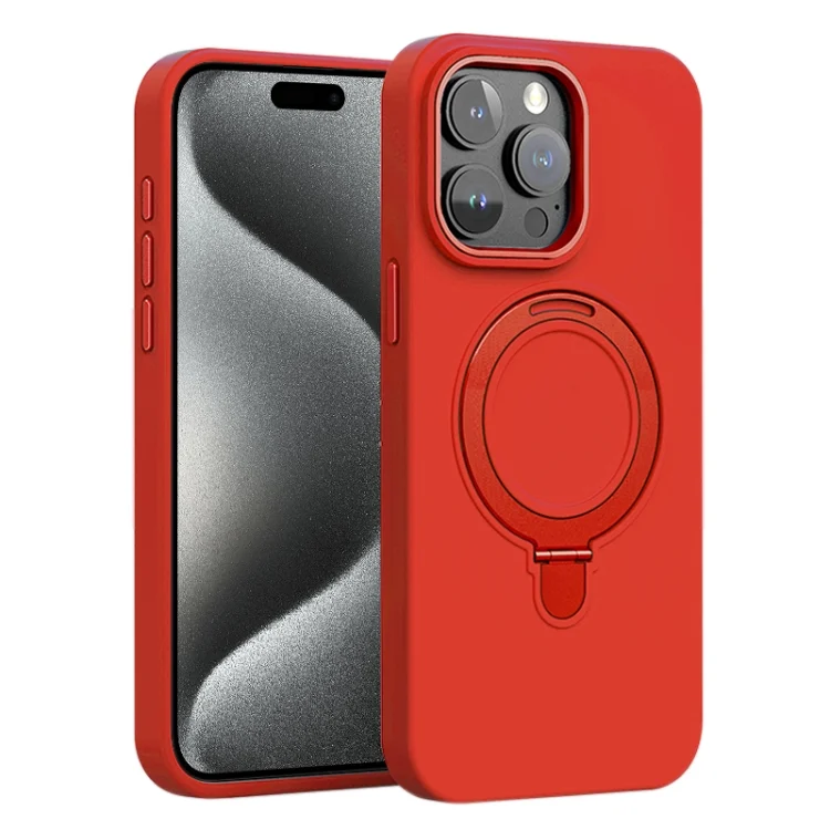 Liquid Silicone MagSafe Metal Ring Holder Phone Case, For iPhone 15 Pro Max, For iPhone 15 Pro