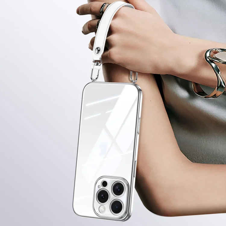 SULADA  Electroplated Clear TPU Soft Frame Phone Case with Wrist Strap, For iPhone 16 Pro Max, For iPhone 16 Pro, For iPhone 16 Plus, For iPhone 16, For iPhone 15 Pro Max, For iPhone 15 Pro