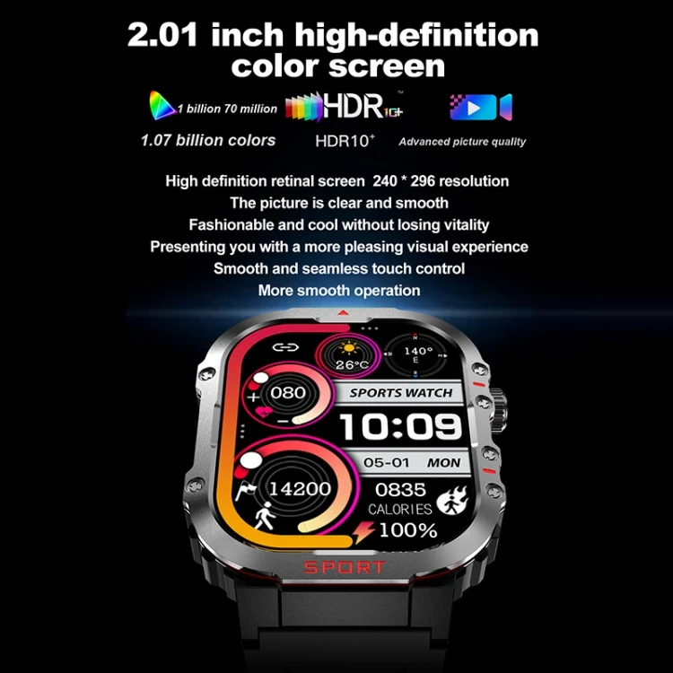 EDA006998701A_5.webp G45 2.01 inch Screen Silicone Strap 10m Waterproof Smart Watch, Support Flashlight / Bluetooth Call / HRV - Image 6