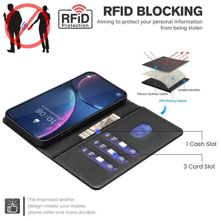 EDA007061806A_3.webp Litchi Texture RFID Anti-theft Leather Phone Case, For Redmi Turbo 4, For Redmi Note 14 Pro 4G, For Redmi Note 14 4G 163.25mm, For Redmi Note 14 5G - Image 4