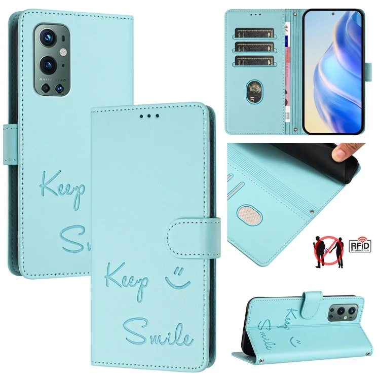 Smile Embossing RFID Leather Phone Case, For OnePlus 9 Pro, For OnePlus 9, For OnePlus Nord N10 5G