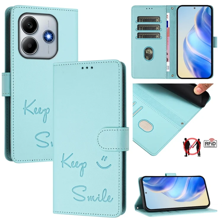 EDA007076546A.webp Smile Embossing RFID Leather Phone Case, For Redmi Note 14 5G, For Redmi Note 14 Pro 5G / 14 Pro+ 5G, For Redmi 14C 4G - Image 1