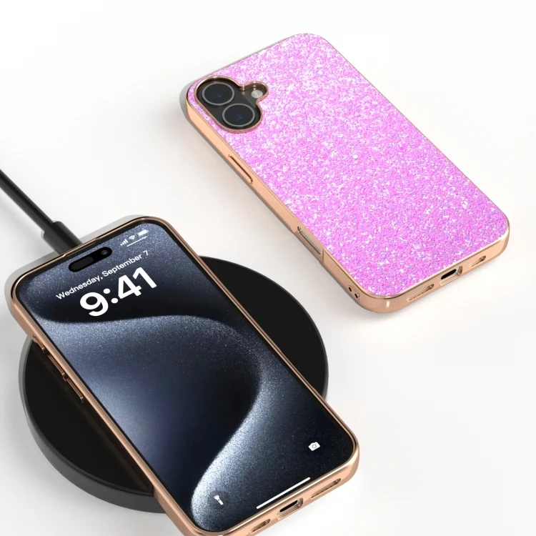 EDA007098403A_1.webp Electroplating Frame Colorful Glitter Phone Case, For iPhone 16 Plus, For iPhone 16 - Image 2