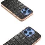 ABEEL Electroplating Frame Crocodile Texture Genuine Leather Phone Case, For iPhone 16 Pro Max, For iPhone 16 Pro, For iPhone 16 Plus, For iPhone 16 - Image 3