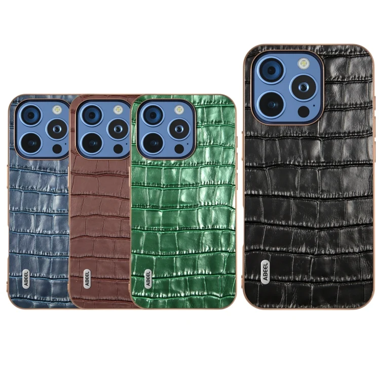 EDA007099201A_4.webp ABEEL Electroplating Frame Crocodile Texture Genuine Leather Phone Case, For iPhone 16 Pro Max, For iPhone 16 Pro, For iPhone 16 Plus, For iPhone 16 - Image 5