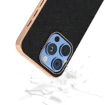 ABEEL Electroplating Frame Cross Texture Genuine Leather Phone Case, For iPhone 16 Pro Max, For iPhone 16 Pro, For iPhone 16 Plus, For iPhone 16 - Image 4