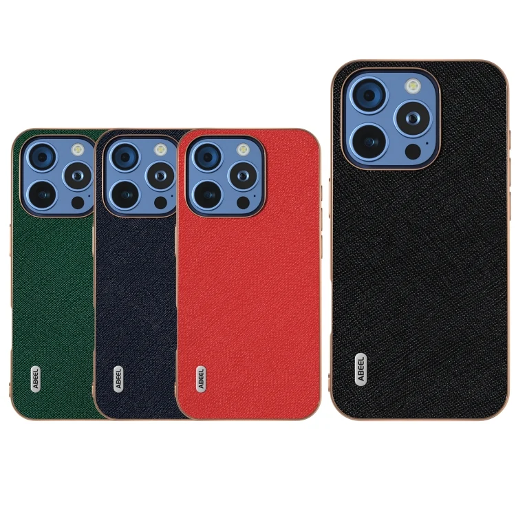 EDA007099501A_4.webp ABEEL Electroplating Frame Cross Texture Genuine Leather Phone Case, For iPhone 16 Pro Max, For iPhone 16 Pro, For iPhone 16 Plus, For iPhone 16 - Image 5