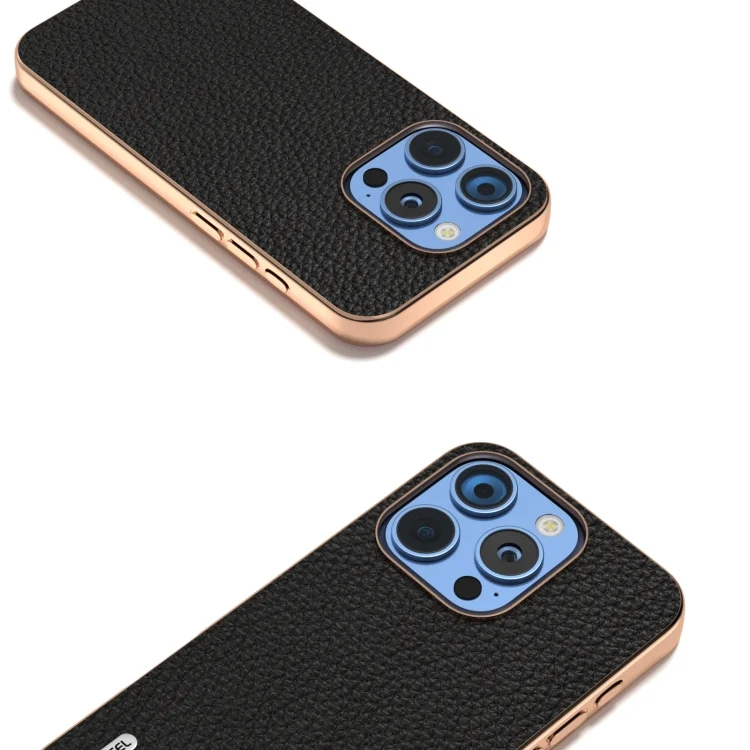 EDA007099601A_2.webp ABEEL Electroplating Frame Genuine Leather Litchi Texture Phone Case, For iPhone 16 Pro Max, For iPhone 16 Pro, For iPhone 16 Plus, For iPhone 16 - Image 3