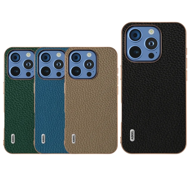 EDA007099601A_4.webp ABEEL Electroplating Frame Genuine Leather Litchi Texture Phone Case, For iPhone 16 Pro Max, For iPhone 16 Pro, For iPhone 16 Plus, For iPhone 16 - Image 5