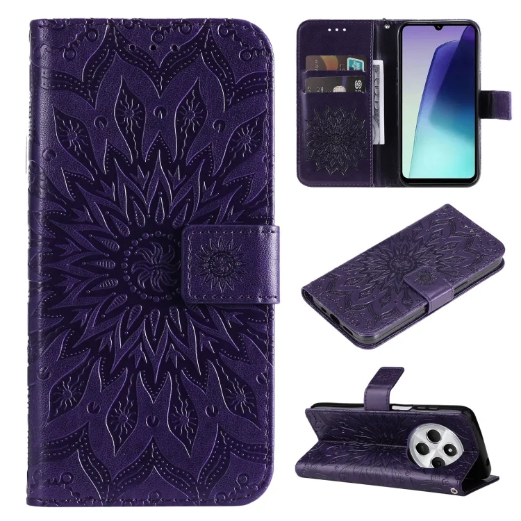 EDA007102701A.webp Embossed Sunflower Pattern Flip Leather Phone Case, For Redmi 14C 4G - Image 1