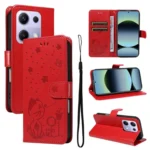 Cat and Bee Embossed Flip Leather Phone Case, For Redmi Note 14S 4G / Note 13 Pro 4G, For Redmi Note 14 5G, For Redmi Note 14 Pro / 14 Pro+ 5G