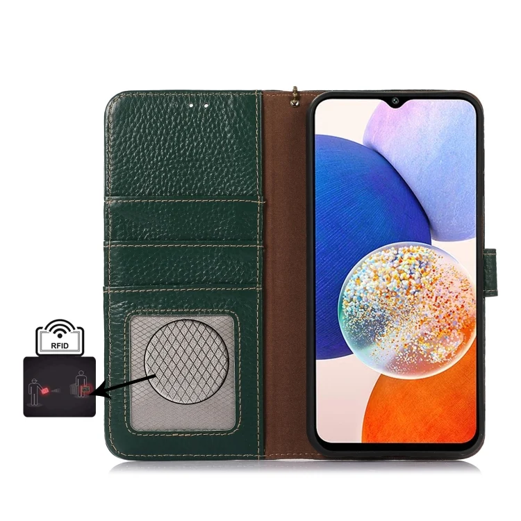 EDA007118402A_4.webp Genuine Leather Litchi Texture RFID Leather Phone Case, For Xiaomi 14T Pro, For Xiaomi 14T - Image 5