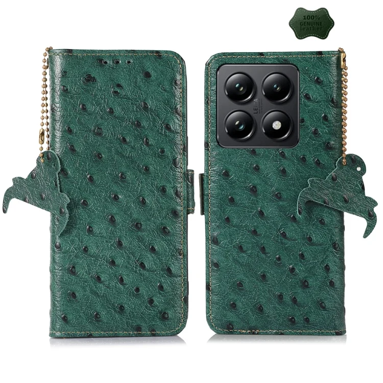 Ostrich Pattern Genuine Leather RFID Phone Case, For Xiaomi 14T Pro, For Xiaomi 14T