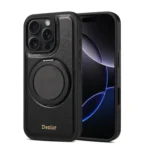 Denior A17 Genuine Leather Gear Magnetic Holder Phone Case, For iPhone 16 Pro Max, For iPhone 16 Pro, For iPhone 16 Plus, For iPhone 16