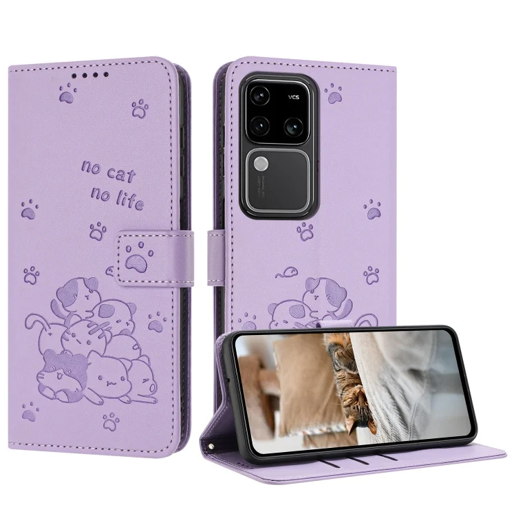 EDA007183902A.webp Embossed Kitten Phone Leather Case with Lanyard, For vivo S18 / S18 Pro, For vivo Y200 5G Global, For vivo S17 / S17 Pro / S17t - Image 1