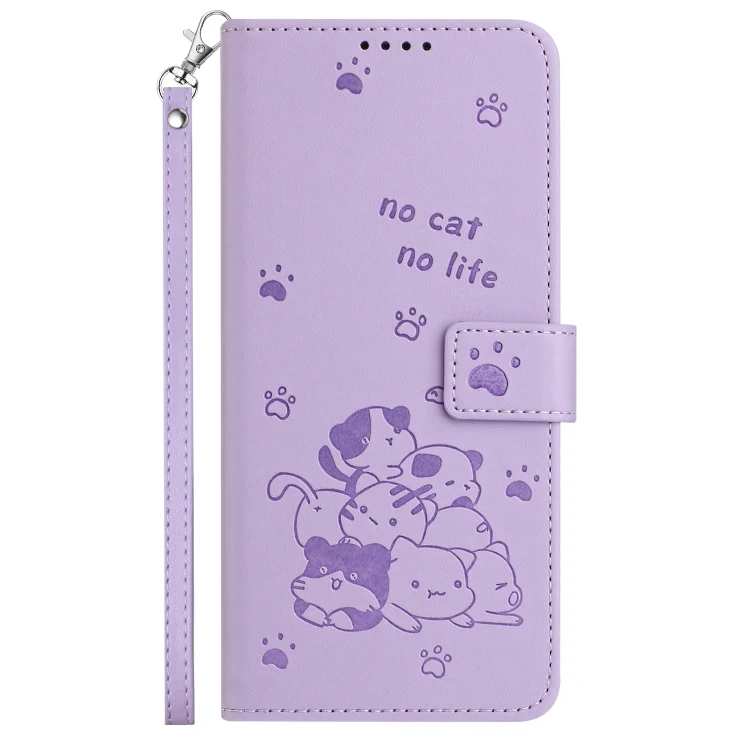 EDA007186419A_1.webp Embossed Kitten Phone Leather Case with Lanyard, For Xiaomi 15, For Xiaomi 14T Pro 5G Global, For Xiaomi 14T Global - Image 2