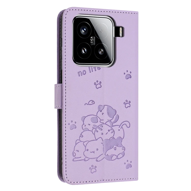 EDA007186419A_2.webp Embossed Kitten Phone Leather Case with Lanyard, For Xiaomi 15, For Xiaomi 14T Pro 5G Global, For Xiaomi 14T Global - Image 3