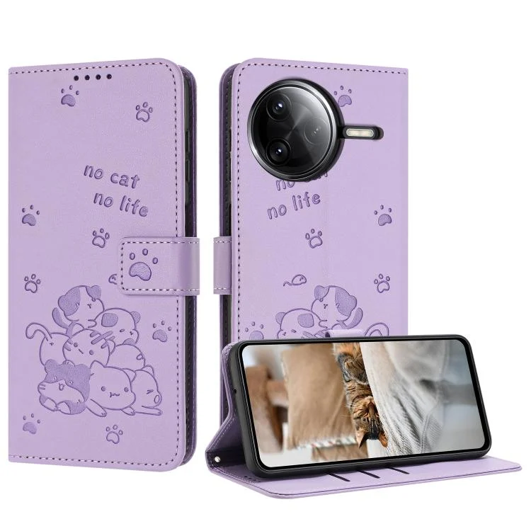 Embossed Kitten Phone Leather Case with Lanyard, For Xiaomi Poco F7 Pro / F7 Ultra, For Xiaomi 15 Ultra, For Xiaomi 15 Pro
