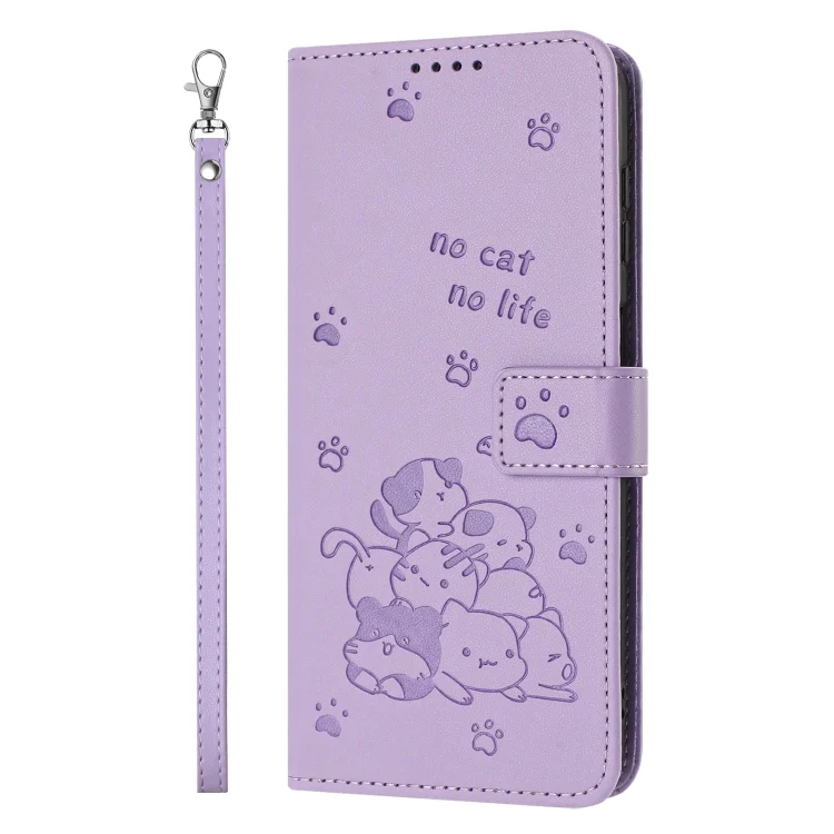 EDA007186804A_1.webp Embossed Kitten Phone Leather Case with Lanyard, For Redmi 14C 4G, For Redmi 13 4G / 5G / Note 13R 5G, For Redmi A3 4G Global / A3x 4G - Image 2