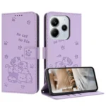 Embossed Kitten Phone Leather Case with Lanyard, For Redmi Note 14 4G 164.84mm, For Redmi Turbo 4 / Xiaomi Poco X7 Pro, For Redmi K80 / K80 Pro
