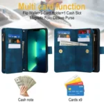 Dream 9-Card Zipper Wallet RFID Leather Phone Case with Lanyard, For iPhone 16 Pro Max, For iPhone 16 Pro, For iPhone 16 Plus - Image 5