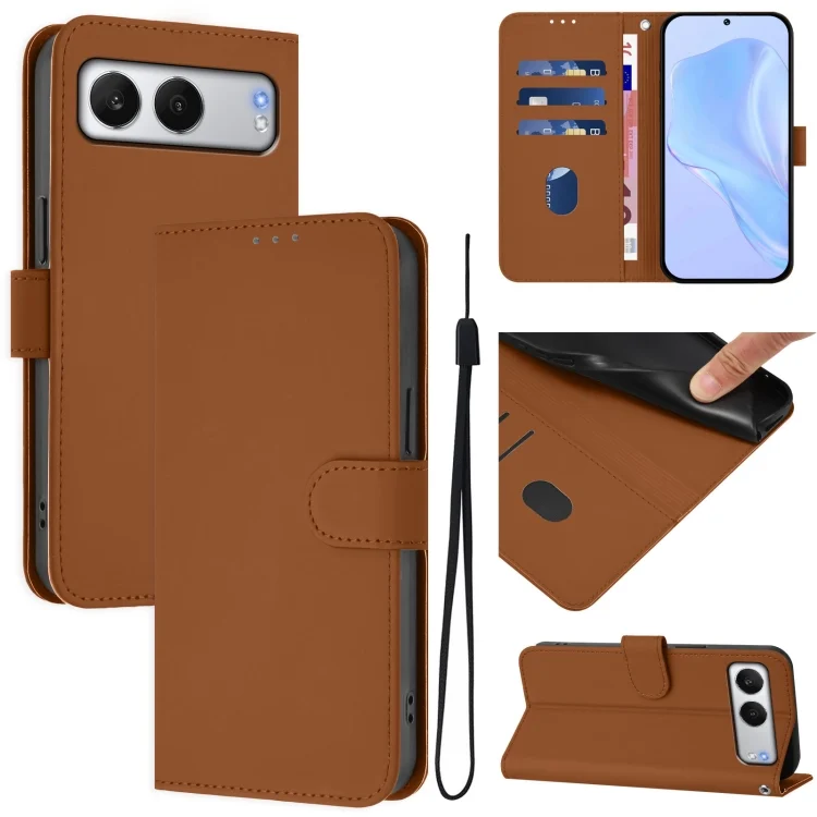 Skin Feel Solid Color Leather Phone Case with Lanyard, For OnePlus Nord 4 5G