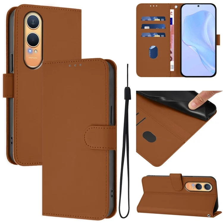 Skin Feel Solid Color Leather Phone Case with Lanyard, For OnePlus Nord CE4 Lite 5G Global