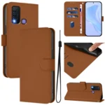 Skin Feel Solid Color Leather Phone Case with Lanyard, For vivo Y30 4G Global