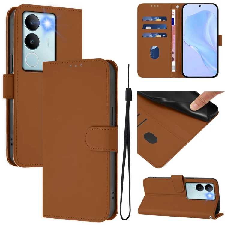 EDA007226605A.webp Skin Feel Solid Color Leather Phone Case with Lanyard, For vivo V29 5G Global / V29 Pro - Image 1