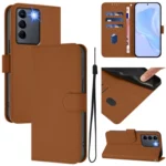Skin Feel Solid Color Leather Phone Case with Lanyard, For vivo V27 5G / V27  Pro 5G Global